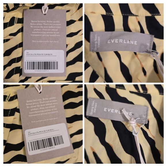 EVERLANE The Poplin Short-Sleeve Shirt Pale Yellow Tiger Stripe NWT - Picture 6 of 8